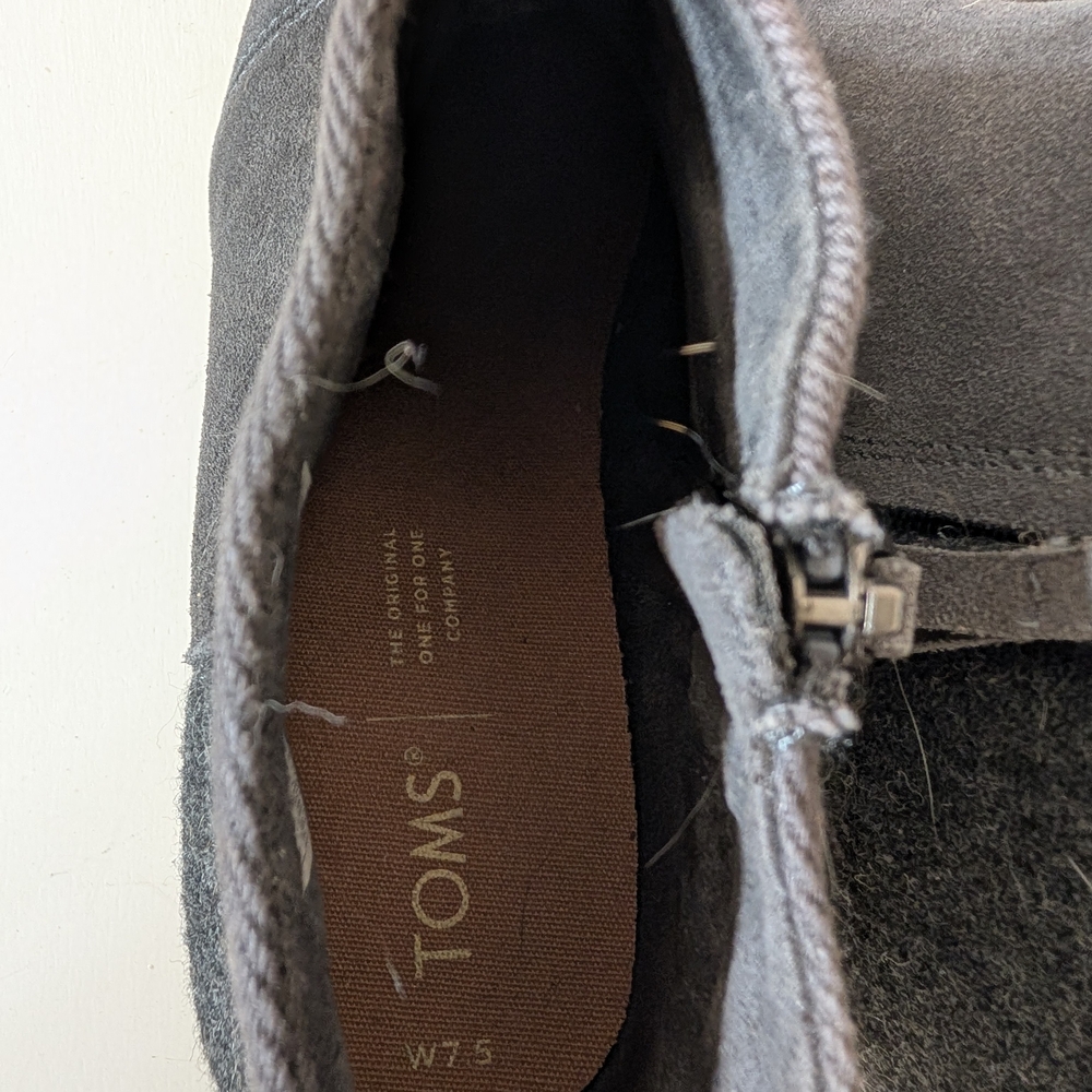 Toms Loren Stacked Heel Ankle Bootie Gray Women’s US 7.5 Suede Felt Zipper Shoe - Picture 4 of 8